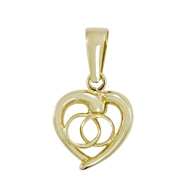  Dije corazón, dos círculos en oro amarillo 18 kilates.