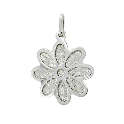 Dije margarita con visos en oro blanco 18 Kilates.